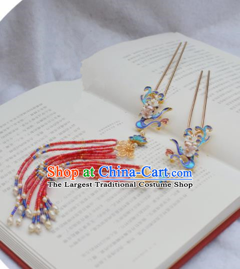 Chinese Ancient Princess Cloisonne Phoenix Hairpins Traditional Handmade Hanfu Hair Accessories for Women