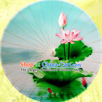 Handmade Chinese Traditional Printing Lotus Green Umbrellas Ancient Beijing Opera Oiled Paper Umbrella