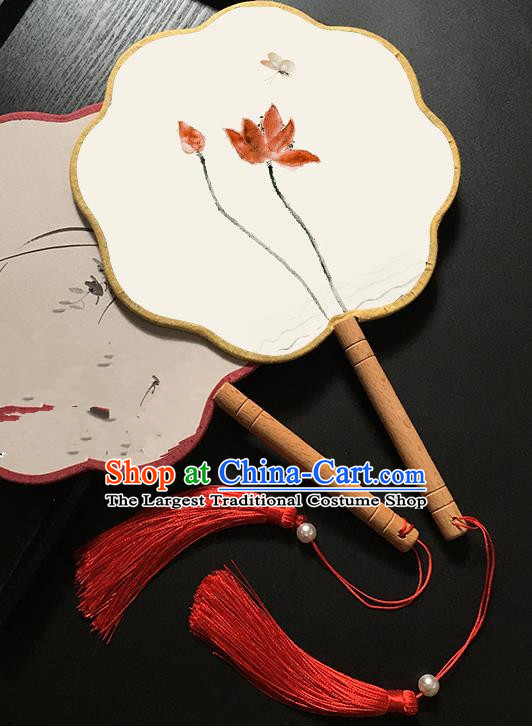 Chinese Handmade Classical Palace Fans Traditional Ink Painting Lotus Hanfu Fan for Women