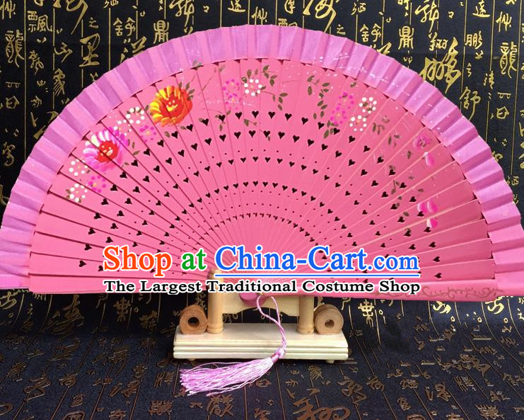 Chinese Handmade Classical Folding Fans Printing Wood Pink Accordion Fan for Women