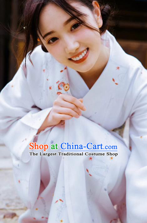 Japanese Handmade White Kimono Costume Japan Traditional Yukata Dress for Women
