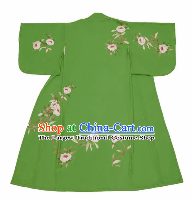 Japanese Handmade Green Kimono Costume Japan Traditional Yukata Dress for Women