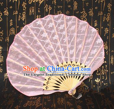 Chinese Handmade Classical Folding Fans Folk Dance Pink Lace Accordion Fan for Women