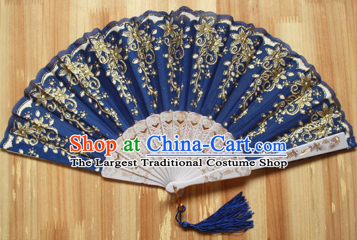 Chinese Handmade Classical Navy Folding Fans Folk Dance Accordion Fan for Women
