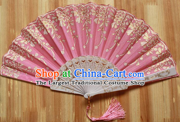 Chinese Handmade Classical Pink Folding Fans Folk Dance Accordion Fan for Women
