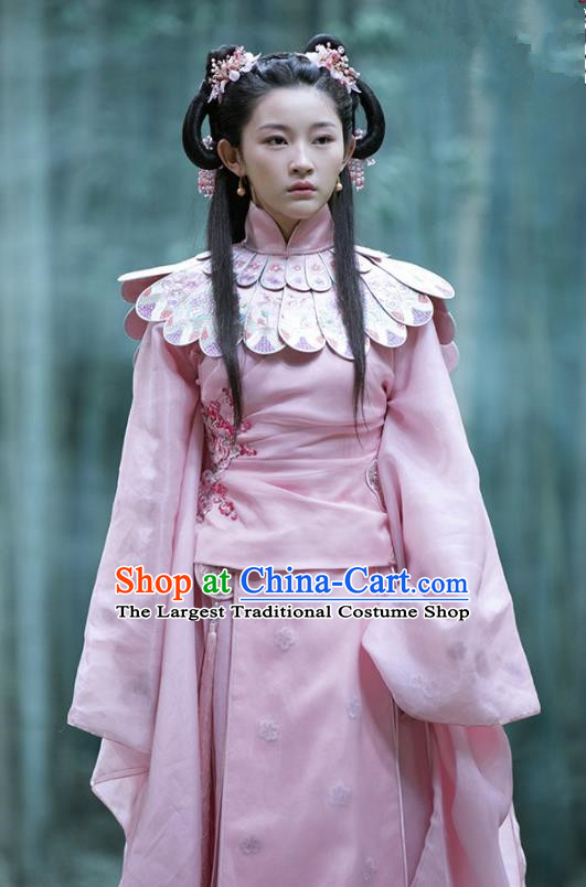 Film The Knight of Shadows Chinese Ming Dynasty Princess Pink Hanfu Dress Ancient Peri Embroidered Costume and Headpiece for Women