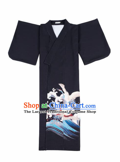 Japanese Handmade Printing Black Kimono Japan Traditional Yukata Dress Costume for Women