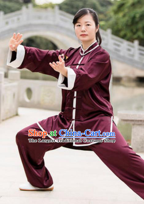 Chinese Traditional Tai Chi Wine Red Costume Martial Arts Training Uniform Kung Fu Wushu Clothing for Women
