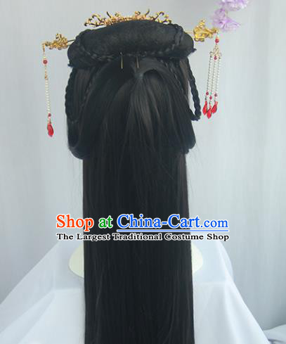 Handmade Chinese Ancient Han Dynasty Princess Headpiece Chignon Traditional Hanfu Wigs Sheath for Women