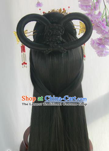 Handmade Chinese Ancient Han Dynasty Imperial Consort Headpiece Chignon Traditional Hanfu Wigs Sheath for Women