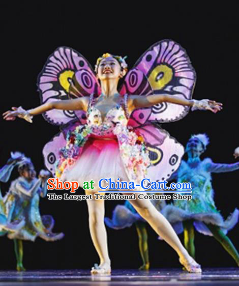 Chinese Modern Dance Stage Performance Costume Traditional Butterfly Dance Dress for Kids