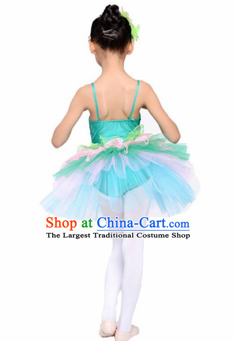 Chinese Modern Dance Stage Performance Costume Ballet Dance Green Bubble Dress for Kids
