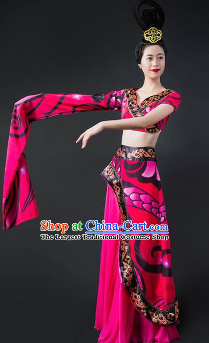 Chinese Classical Dance Rosy Dress Traditional Umbrella Dance Stage Performance Costume for Women