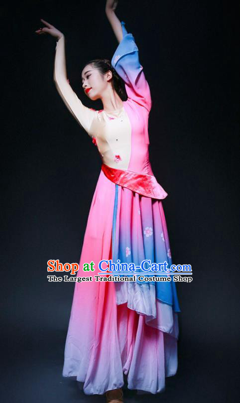 Chinese Classical Dance Lotus Dance Pink Dress Traditional Umbrella Dance Stage Performance Costume for Women