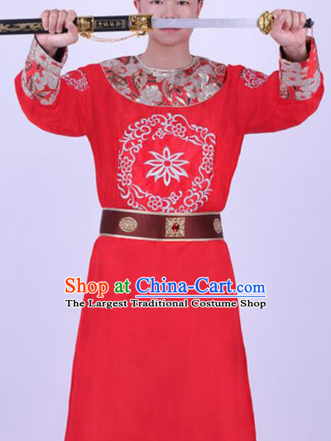 Chinese Traditional Tang Dynasty Swordsman Costume Ancient Imperial Bodyguard Red Robe for Men