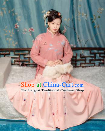 Traditional Chinese Ming Dynasty Winter Historical Costume Ancient Young Mistress Embroidered Clothing for Women