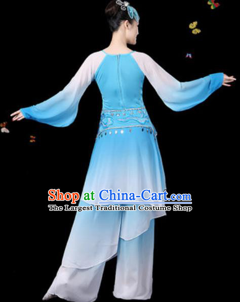 Traditional Chinese Classical Dance Blue Clothing Umbrella Dance Group Dance Stage Performance Costume for Women