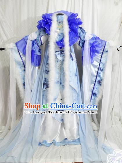 Traditional Chinese Han Dynasty Princess Blue Hanfu Dress Ancient Empress Embroidered Costume for Women