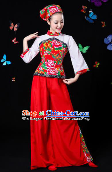Traditional Chinese Yangko Red Clothing Folk Dance Fan Dance Stage Performance Costume for Women
