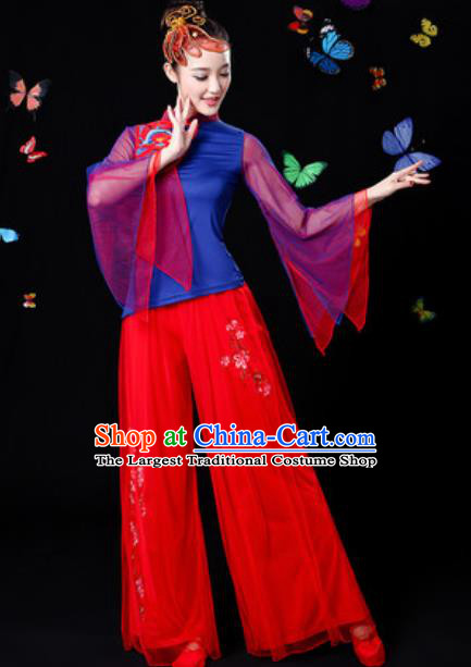 Traditional Chinese Yangko Dance Veil Clothing Folk Dance Fan Dance Stage Performance Costume for Women