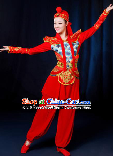 Traditional Chinese Yangko Group Dance Red Clothing Folk Dance Drum Dance Stage Performance Costume for Women