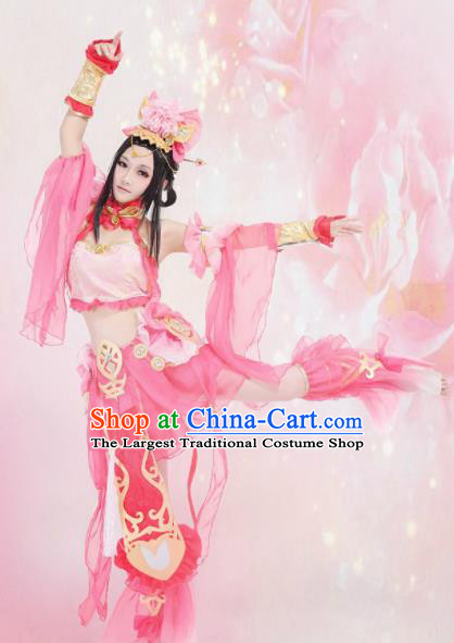 Traditional Chinese Cosplay Swordswoman Pink Hanfu Dress Ancient Peri Princess Embroidered Costume for Women
