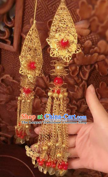 Traditional Chinese Ming Dynasty Queen Golden Tassel Hairpins Handmade Ancient Palace Hair Accessories for Women
