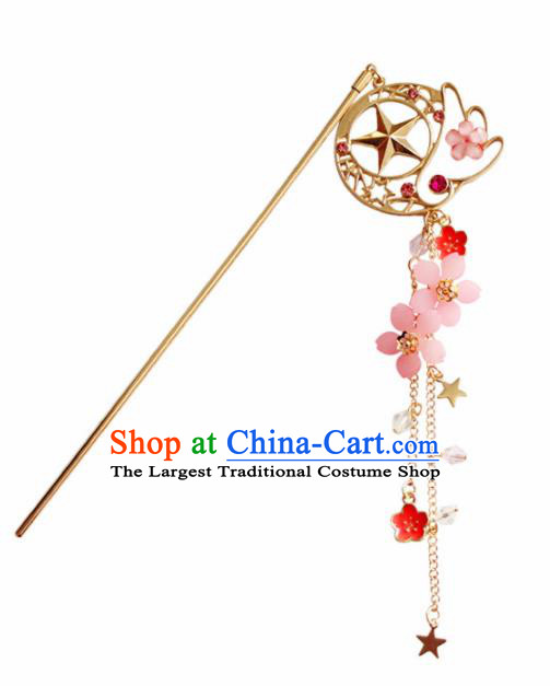 Traditional Chinese Handmade Hair Accessories Ancient Swordswoman Tassel Golden Hairpins for Women