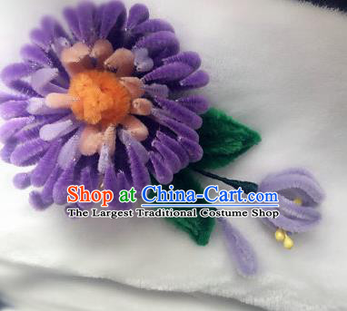 Traditional Chinese Ancient Qing Dynasty Purple Velvet Chrysanthemum Hairpins Handmade Palace Hair Accessories for Women