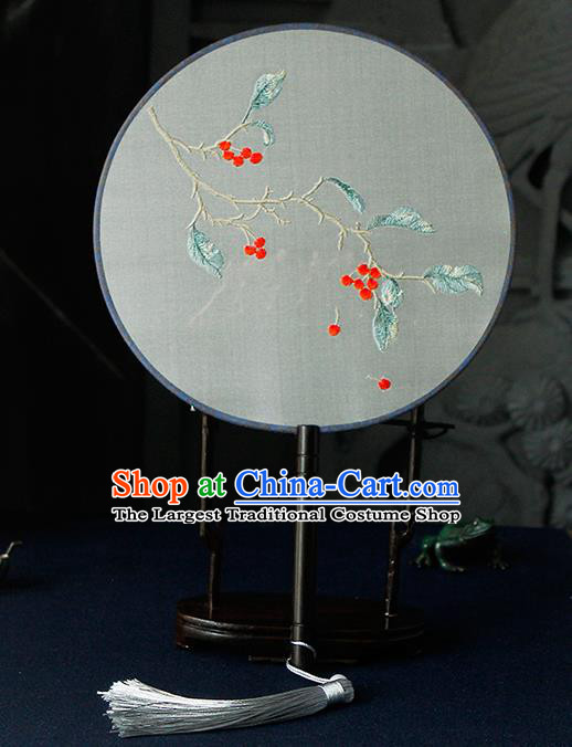 Chinese Traditional Handmade Palace Fans Ancient Princess Embroidered Cherry Round Fans for Women