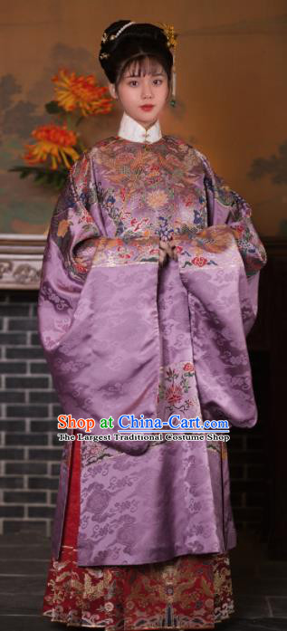 Chinese Ancient Ming Dynasty Princess Purple Hanfu Dress Traditional Court Lady Embroidered Historical Costume for Women
