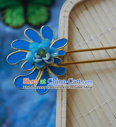 Handmade Chinese Ancient Princess Blue Peony Hairpins Headwear Hair Accessories for Women
