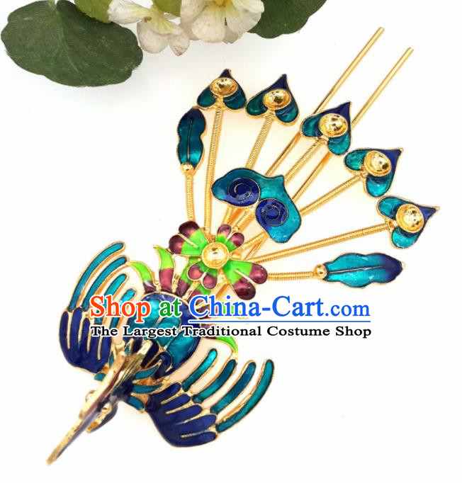 Chinese Handmade Hanfu Blueing Phoenix Hairpins Traditional Ancient Princess Hair Accessories for Women