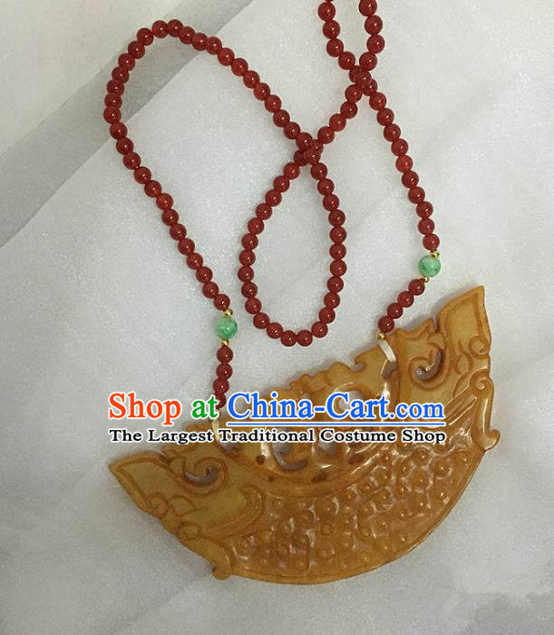 Chinese Handmade Hanfu Yellow Jade Necklace Traditional Ancient Princess Necklet Jewelry Accessories for Women
