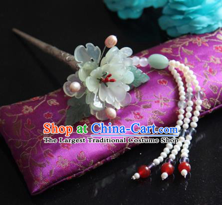 Chinese Handmade Hanfu Green Peony Pearls Tassel Hairpins Traditional Ancient Princess Hair Accessories for Women