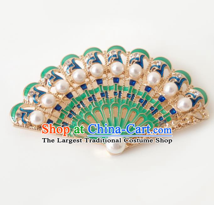 Chinese Handmade Stage Show Brooch Accessories Catwalks Green Fan Breastpin for Women