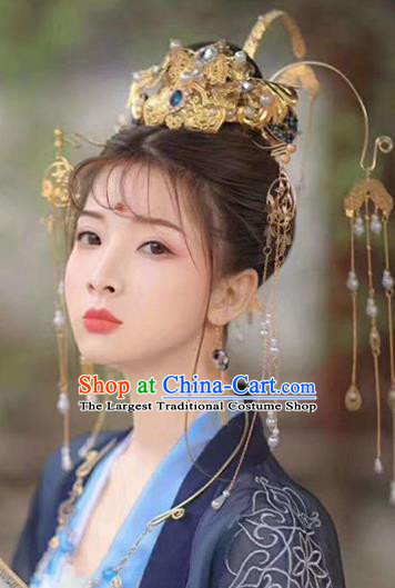 Handmade Chinese Traditional Hanfu Tassel Phoenix Coronet Hairpins Ancient Tang Dynasty Imperial Consort Hair Accessories for Women