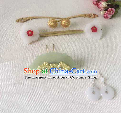 Handmade Chinese Traditional Hanfu Jade Hair Clip Hairpins Ancient Tang Dynasty Princess Hair Accessories for Women