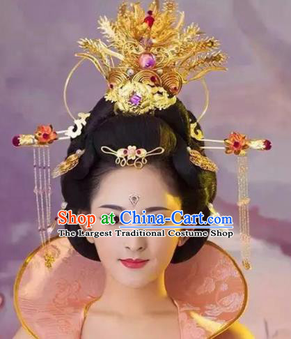 Handmade Chinese Tang Dynasty Phoenix Coronet Court Hairpins Traditional Hanfu Headwear Ancient Queen Hair Accessories for Women