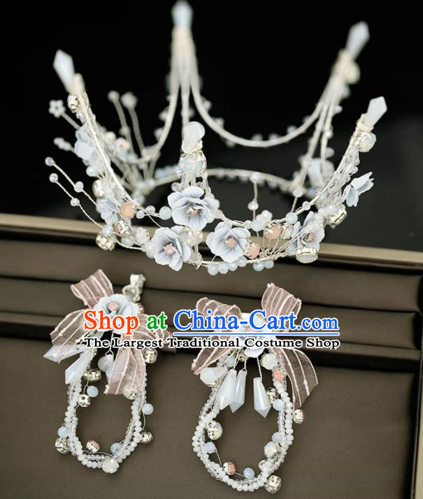 Top Grade Handmade Baroque Bride Blue Flowers Royal Crown Princess Wedding Hair Accessories for Women