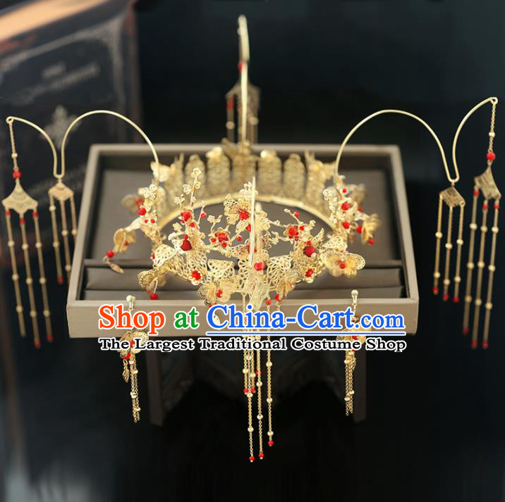 Handmade Chinese Ancient Wedding Hairpins Tassel Phoenix Coronet Traditional Bride Hanfu Hair Accessories for Women