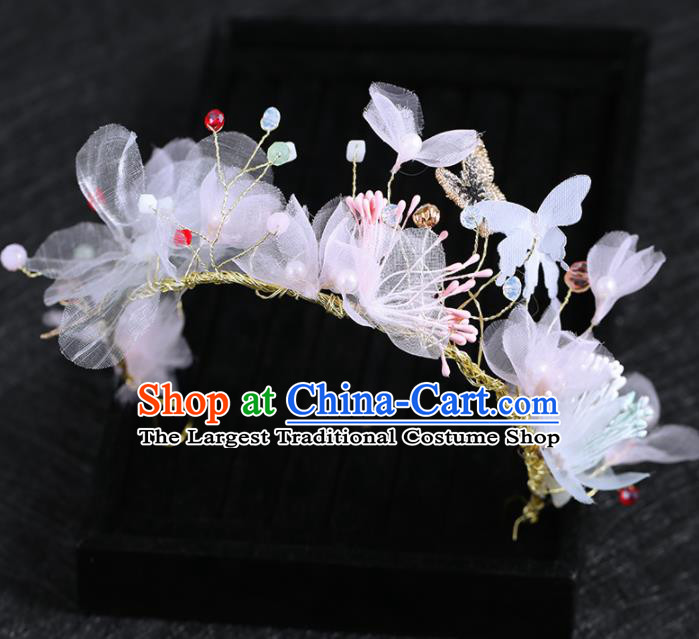 Top Grade Handmade Baroque Princess Silk Flowers Royal Crown Wedding Bride Hair Accessories for Women