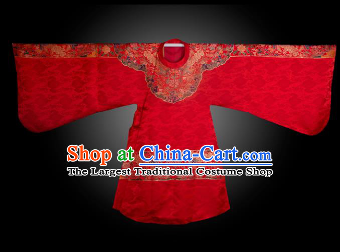 Chinese Ancient Royal Princess Embroidered Red Brocade Robe Traditional Ming Dynasty Imperial Consort Historical Costume for Women