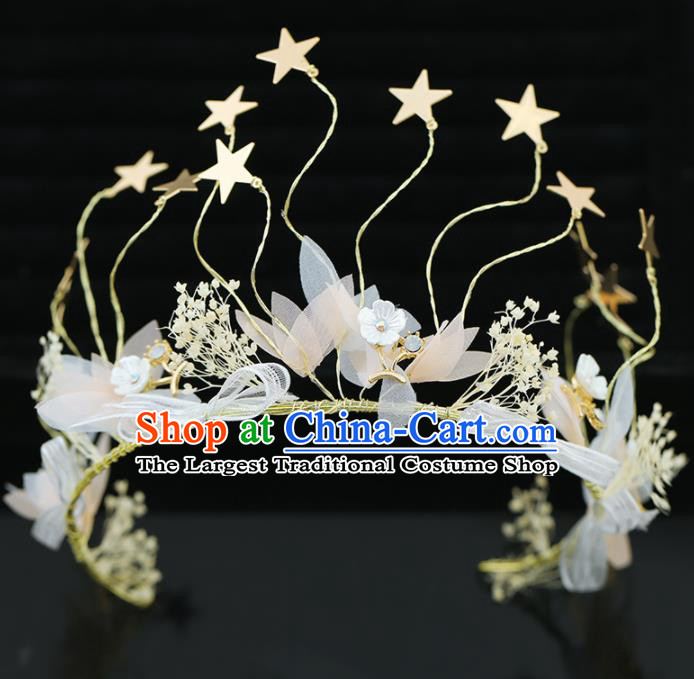 Top Grade Handmade Baroque Princess Golden Stars Royal Crown Wedding Bride Hair Accessories for Women