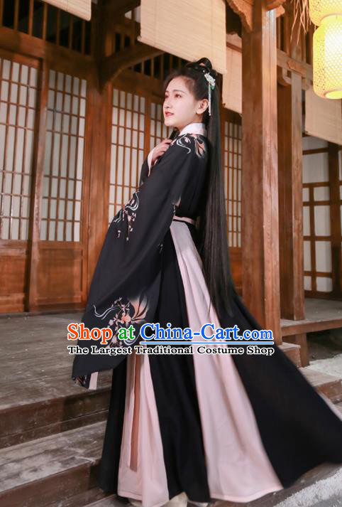 Chinese Jin Dynasty Court Maid Black Hanfu Dress Traditional Ancient Princess Historical Costume for Women