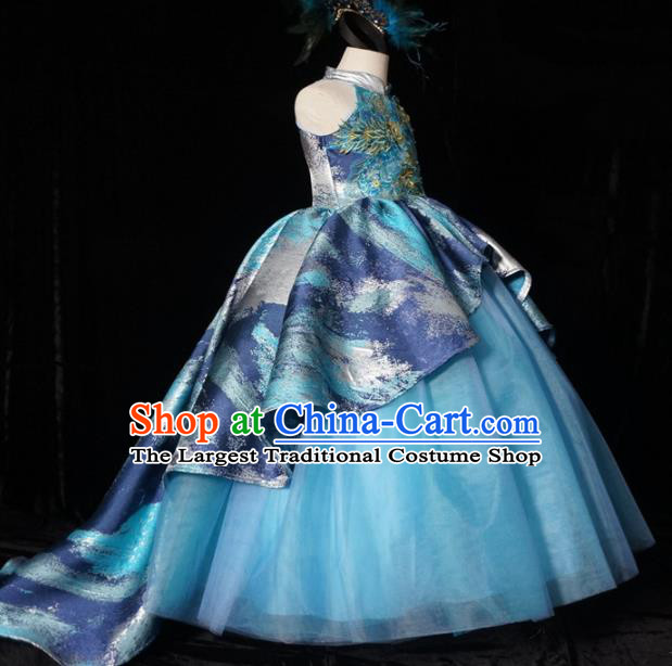 Top Grade Stage Show Dance Printing Trailing Full Dress Catwalks Court Princess Costume for Kids