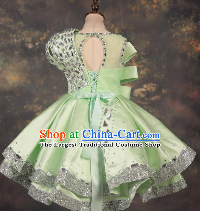 Professional Catwalks Stage Show Dance Crystal Green Dress Modern Fancywork Compere Court Princess Costume for Kids