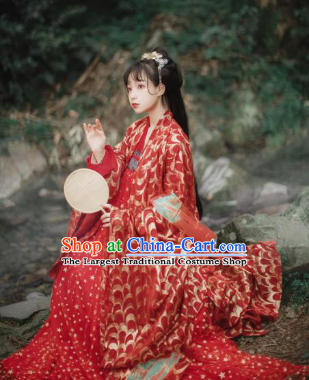Traditional Chinese Tang Dynasty Princess Wedding Historical Costume Traditional Ancient Bride Red Hanfu Dress for Women