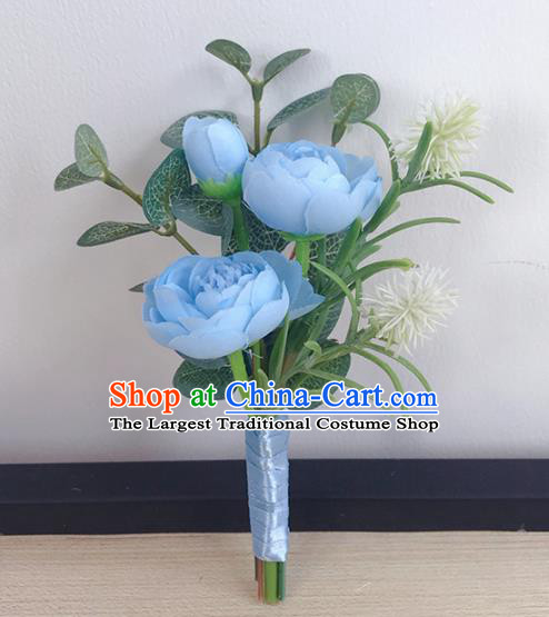 Top Grade Classical Wedding Brooch Flowers Groom Corsage Groomsman Blue Peony Brooch Flowers for Men