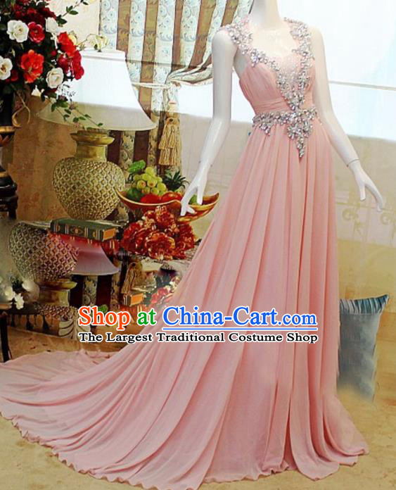 Top Grade Modern Fancywork Princess Pink Formal Dress Compere Catwalks Costume for Women